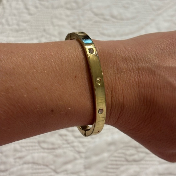 Jewelry - Gold Tone Bangle Bracelet with Accent Stones - Women's Jewelry